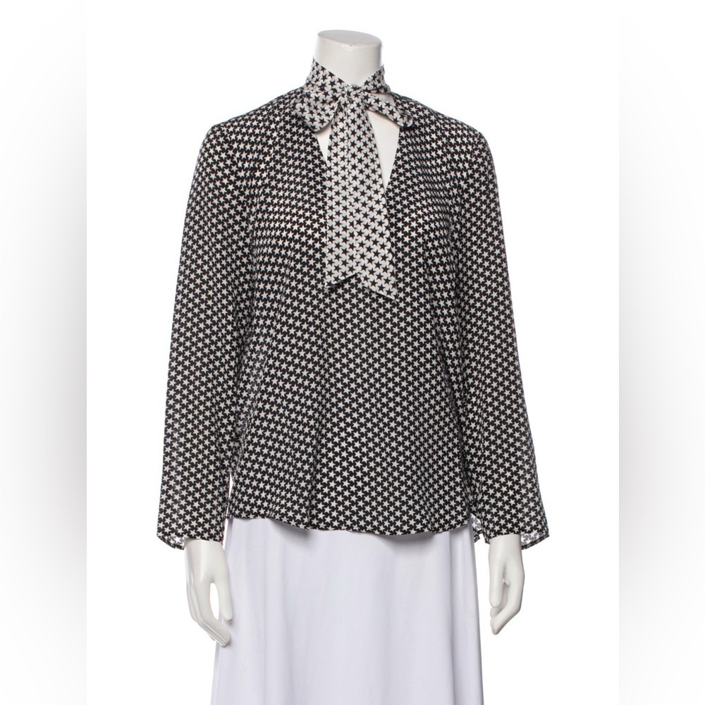 Rixo Sadie Black and White Star Print Silk Blouse size Large